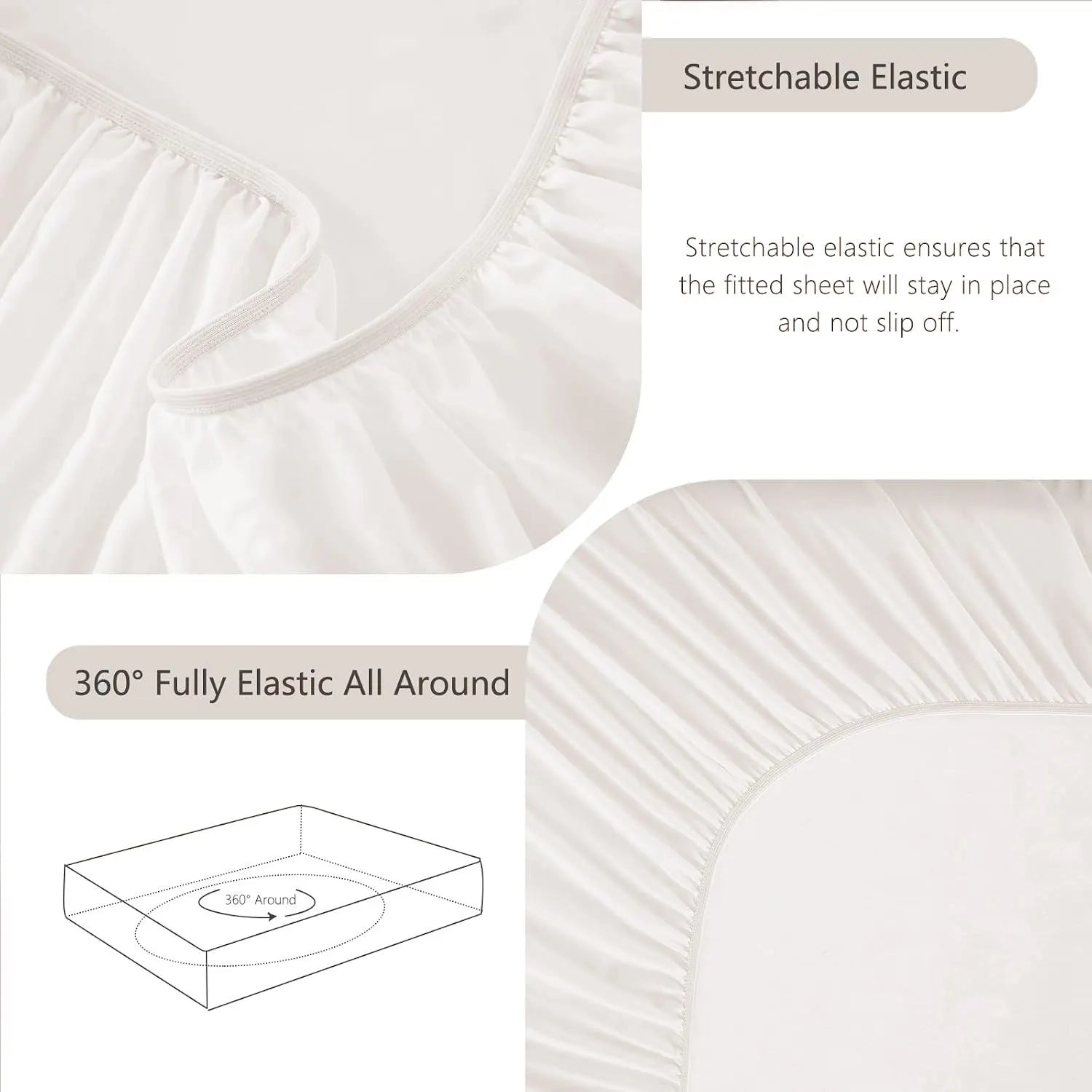 Hotel Soft Bed Sheet Set- Bedding Sheets & Pillowcases -Breathable Bedding - Wrinkle, Fade, Stain Resistant-Deep Pocket Flat Fitted Bed Sheet Set(White,Queen) - Image 6