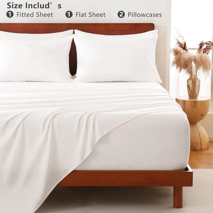 Hotel Soft Bed Sheet Set- Bedding Sheets & Pillowcases -Breathable Bedding - Wrinkle, Fade, Stain Resistant-Deep Pocket Flat Fitted Bed Sheet Set(White,Queen) - Image 7