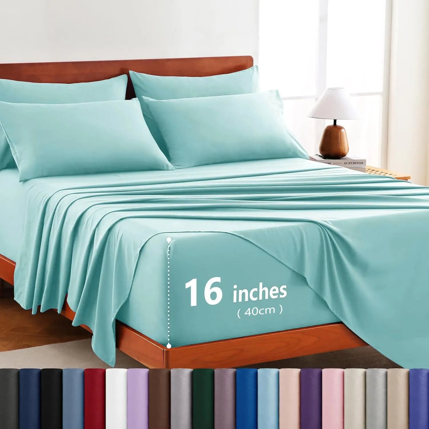 Hotel Soft Bed Sheet Set- Bedding Sheets & Pillowcases -Breathable Bedding - Wrinkle, Fade, Stain Resistant-Deep Pocket Flat Fitted Bed Sheet Set(Ice Blue,Queen)
