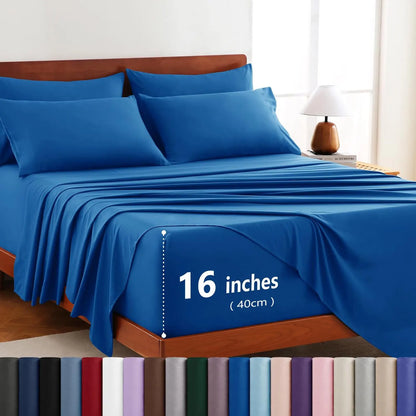 Hotel Soft Bed Sheet Set- Bedding Sheets & Pillowcases -Breathable Bedding - Wrinkle, Fade, Stain Resistant-Deep Pocket Flat Fitted Bed Sheet Set(Royal blue,Queen)