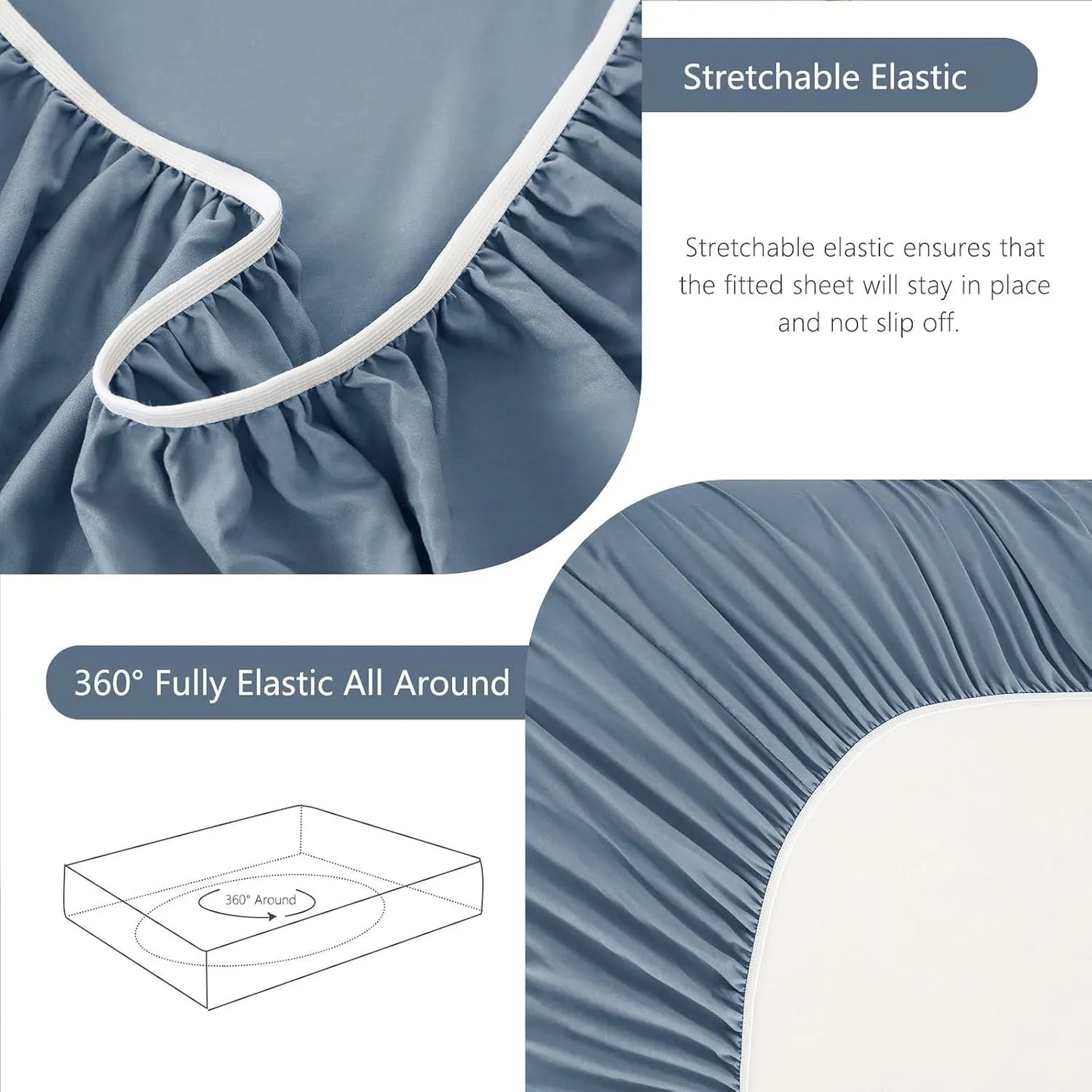 Hotel Soft Bed Sheet Set- Bedding Sheets & Pillowcases -Breathable Bedding - Wrinkle, Fade, Stain Resistant-Deep Pocket Flat Fitted Bed Sheet Set(Ocean,Queen) - Image 6