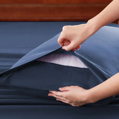 Hotel Soft Bed Sheet Set- Bedding Sheets & Pillowcases -Breathable Bedding - Wrinkle, Fade, Stain Resistant-Deep Pocket Flat Fitted Bed Sheet Set(Navy,Queen) - Image 6