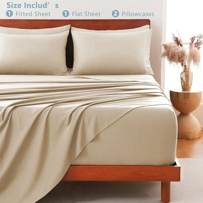 Hotel Soft Bed Sheet Set- Bedding Sheets & Pillowcases -Breathable Bedding - Wrinkle, Fade, Stain Resistant-Deep Pocket Flat Fitted Bed Sheet Set(Camel Beige,Queen) - Image 4