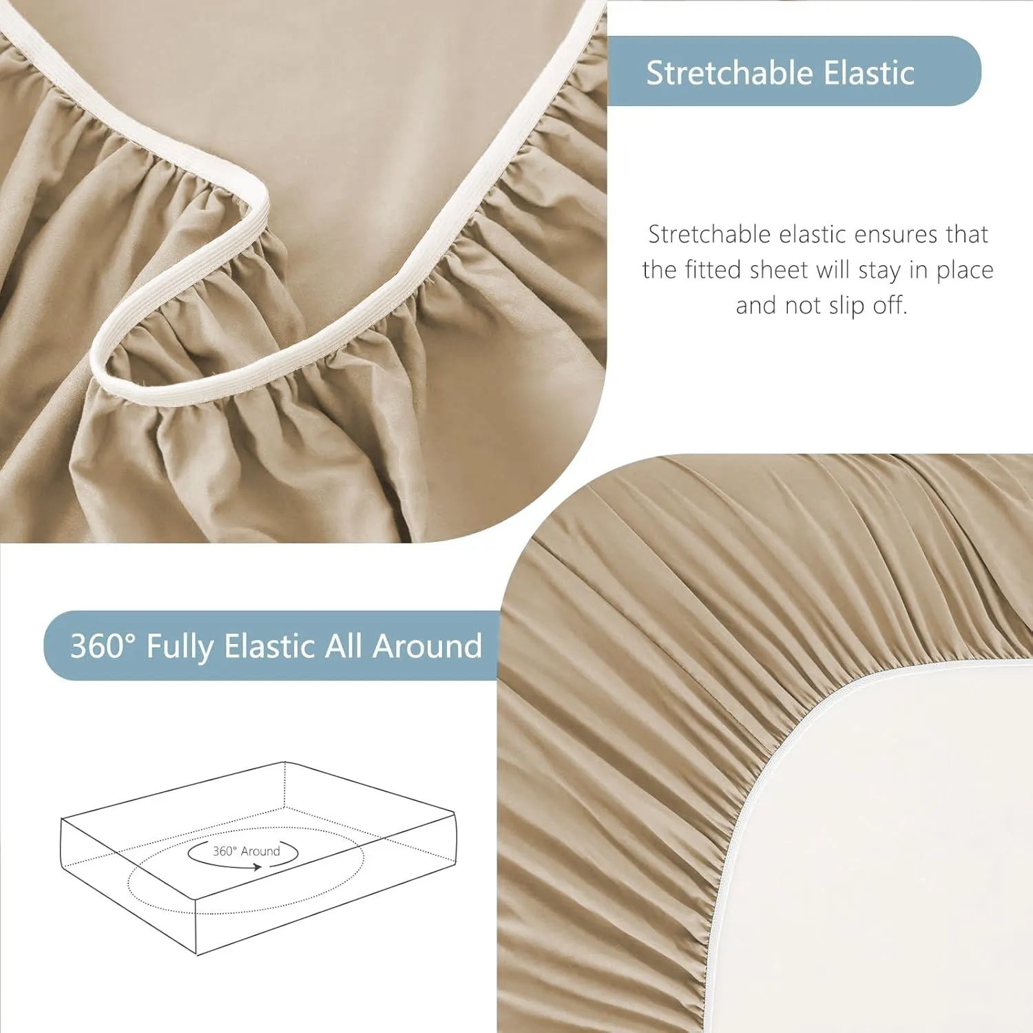 Hotel Soft Bed Sheet Set- Bedding Sheets & Pillowcases -Breathable Bedding - Wrinkle, Fade, Stain Resistant-Deep Pocket Flat Fitted Bed Sheet Set(Camel Beige,Queen) - Image 7