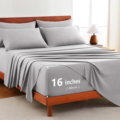 Hotel Soft Bed Sheet Set- Bedding Sheets & Pillowcases -Breathable Bedding - Wrinkle, Fade, Stain Resistant-Deep Pocket Flat Fitted Bed Sheet Set(Silver-gray,Queen)