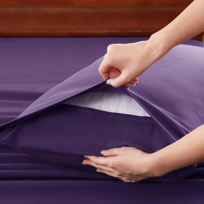 Hotel Soft Bed Sheet Set- Bedding Sheets & Pillowcases -Breathable Bedding - Wrinkle, Fade, Stain Resistant-Deep Pocket Flat Fitted Bed Sheet Set(Purple,Queen) - Image 6
