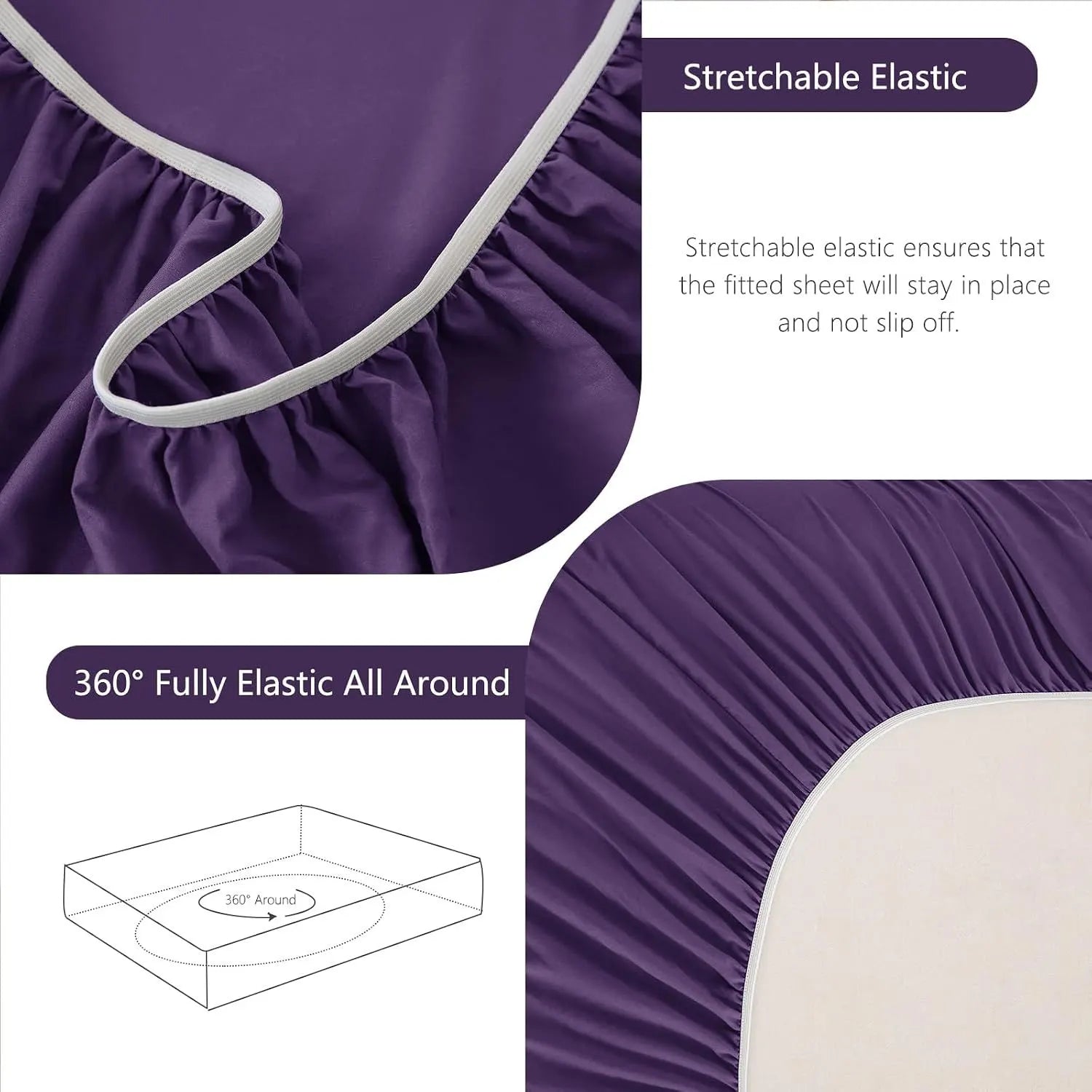 Hotel Soft Bed Sheet Set- Bedding Sheets & Pillowcases -Breathable Bedding - Wrinkle, Fade, Stain Resistant-Deep Pocket Flat Fitted Bed Sheet Set(Purple,Queen) - Image 7
