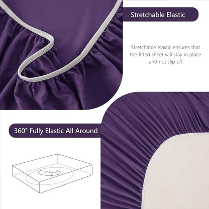 Hotel Soft Bed Sheet Set- Bedding Sheets & Pillowcases -Breathable Bedding - Wrinkle, Fade, Stain Resistant-Deep Pocket Flat Fitted Bed Sheet Set(Purple,Queen) - Image 7