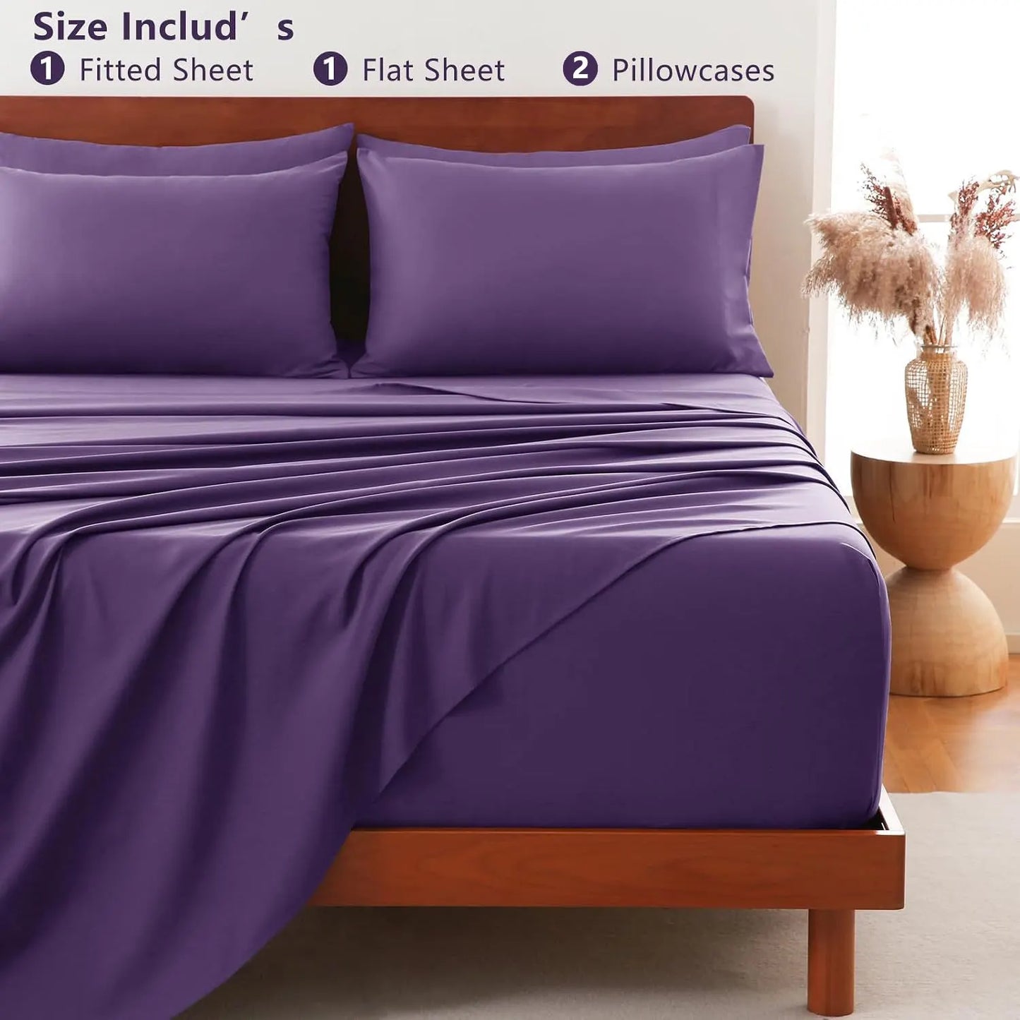 Hotel Soft Bed Sheet Set- Bedding Sheets & Pillowcases -Breathable Bedding - Wrinkle, Fade, Stain Resistant-Deep Pocket Flat Fitted Bed Sheet Set(Purple,Queen) - Image 8