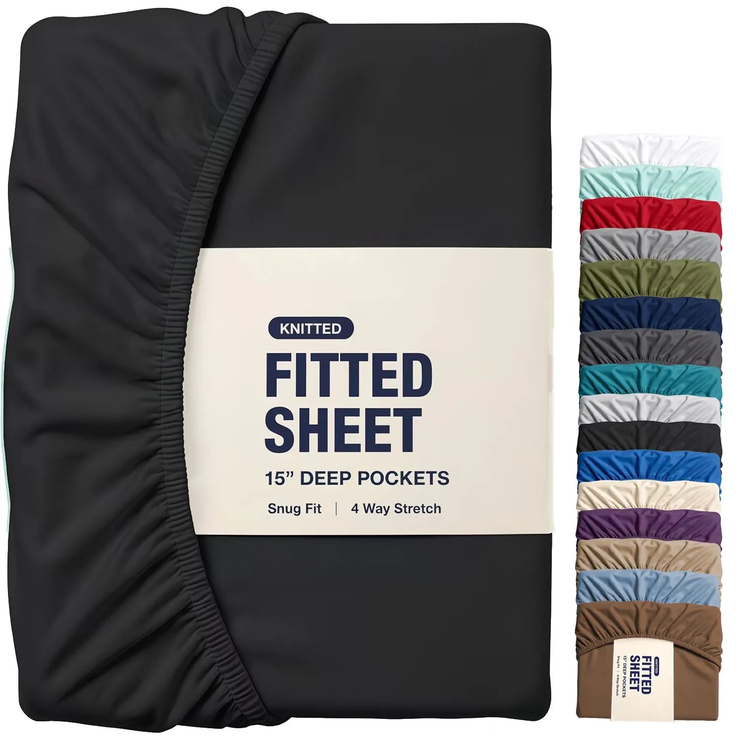 Hotel Quality Fitted Sheet - 1 Piece Fitted Sheet  -Breathable Bedding - Wrinkle, Fade, Stain Resistant- 16inch/40cm Deep Pocket Fitted Bed Sheet-Wrinkle and Fade Resistant,(Black,Queen)