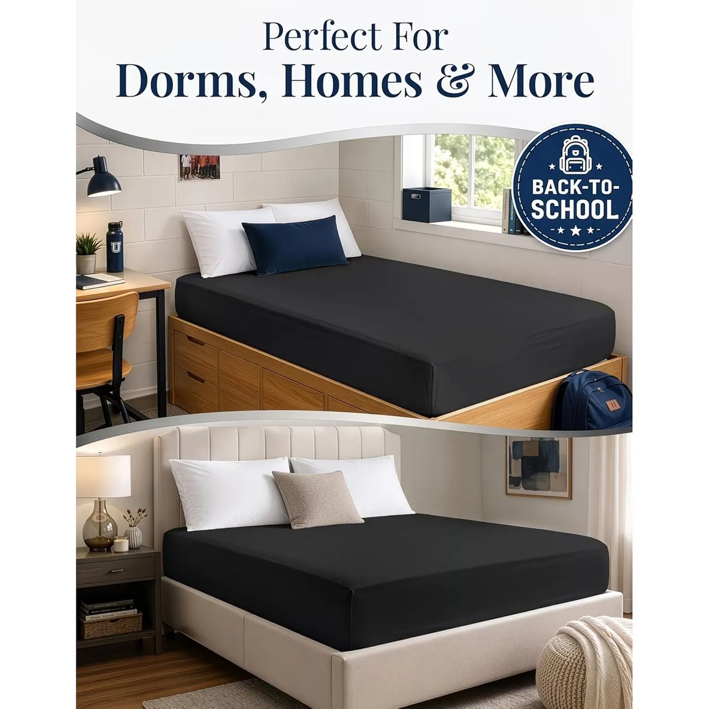 Hotel Quality Fitted Sheet - 1 Piece Fitted Sheet  -Breathable Bedding - Wrinkle, Fade, Stain Resistant- 16inch/40cm Deep Pocket Fitted Bed Sheet-Wrinkle and Fade Resistant,(Black,Queen) - Image 5