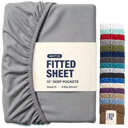 Hotel Quality Fitted Sheet - 1 Piece Fitted Sheet  -Breathable Bedding - Wrinkle, Fade, Stain Resistant- 16inch/40cm Deep Pocket Fitted Bed Sheet-Wrinkle and Fade Resistant,(Grey,Queen)