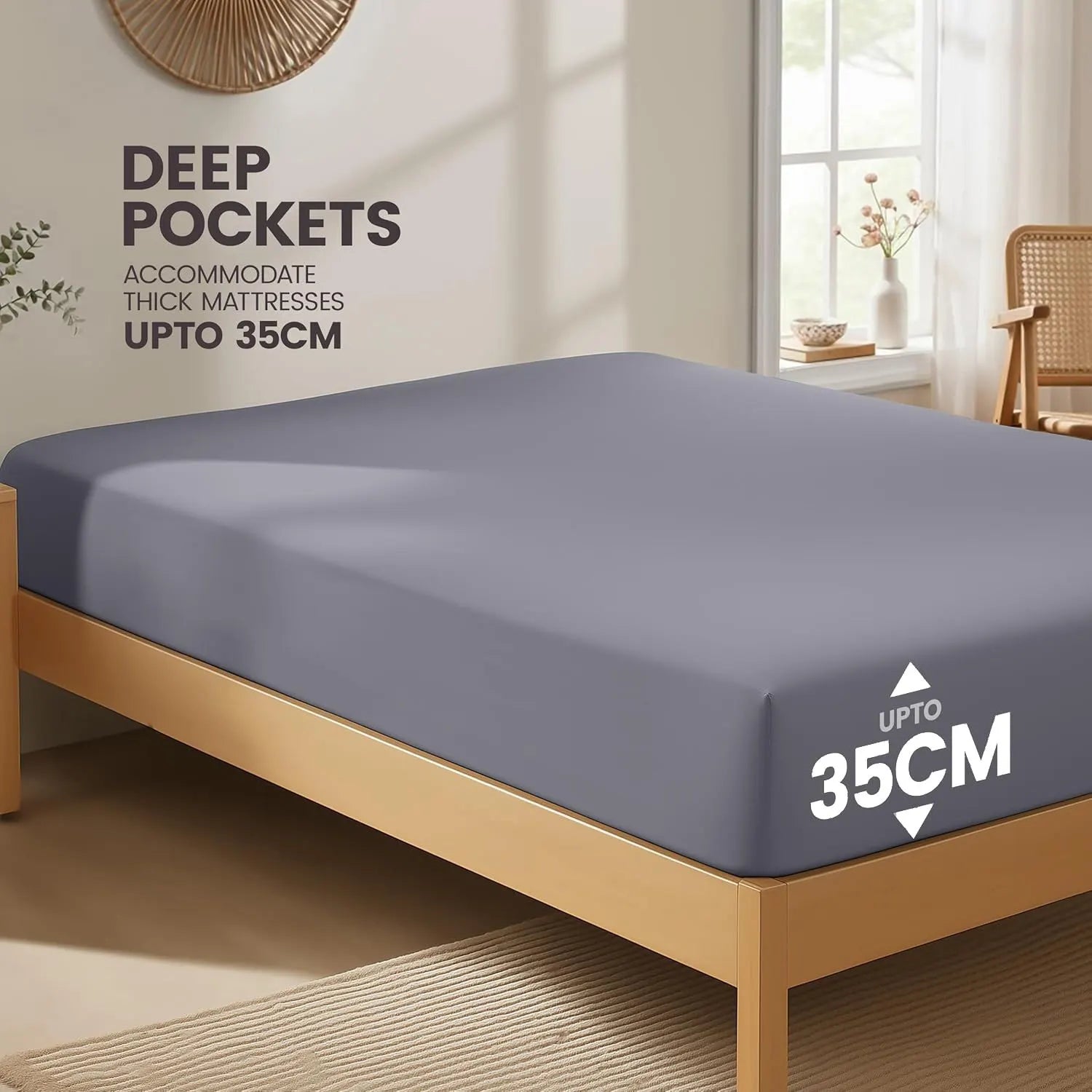 Hotel Quality Fitted Sheet - 1 Piece Fitted Sheet  -Breathable Bedding - Wrinkle, Fade, Stain Resistant- 16inch/40cm Deep Pocket Fitted Bed Sheet-Wrinkle and Fade Resistant,(Grey,Queen) - Image 2