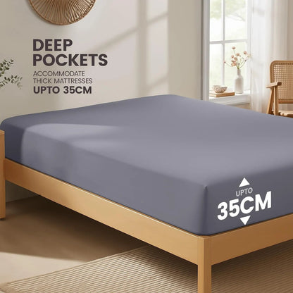 Hotel Quality Fitted Sheet - 1 Piece Fitted Sheet  -Breathable Bedding - Wrinkle, Fade, Stain Resistant- 16inch/40cm Deep Pocket Fitted Bed Sheet-Wrinkle and Fade Resistant,(Grey,Queen) - Image 2