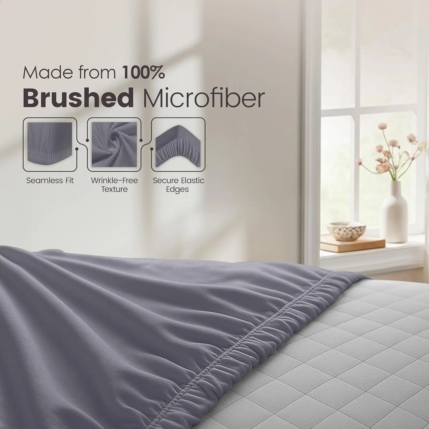Hotel Quality Fitted Sheet - 1 Piece Fitted Sheet  -Breathable Bedding - Wrinkle, Fade, Stain Resistant- 16inch/40cm Deep Pocket Fitted Bed Sheet-Wrinkle and Fade Resistant,(Grey,Queen) - Image 5