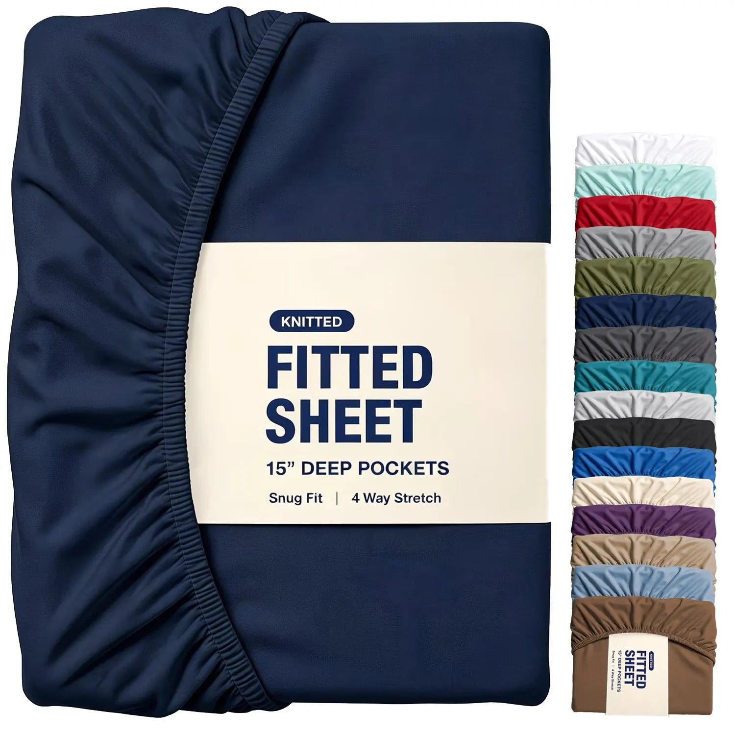 Hotel Quality Fitted Sheet - 1 Piece Fitted Sheet  -Breathable Bedding - Wrinkle, Fade, Stain Resistant- 16inch/40cm Deep Pocket Fitted Bed Sheet-Wrinkle and Fade Resistant,(Navy,Queen)
