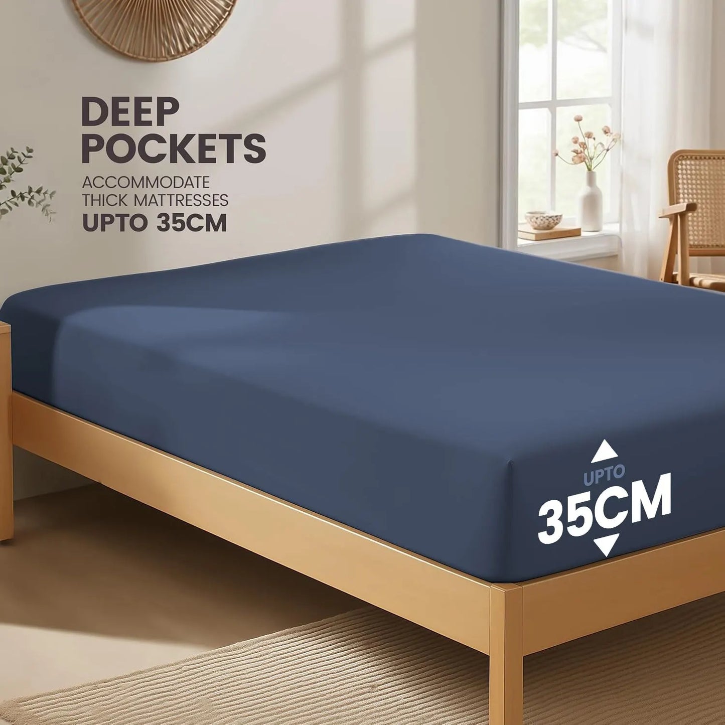 Hotel Quality Fitted Sheet - 1 Piece Fitted Sheet  -Breathable Bedding - Wrinkle, Fade, Stain Resistant- 16inch/40cm Deep Pocket Fitted Bed Sheet-Wrinkle and Fade Resistant,(Navy,Queen) - Image 2