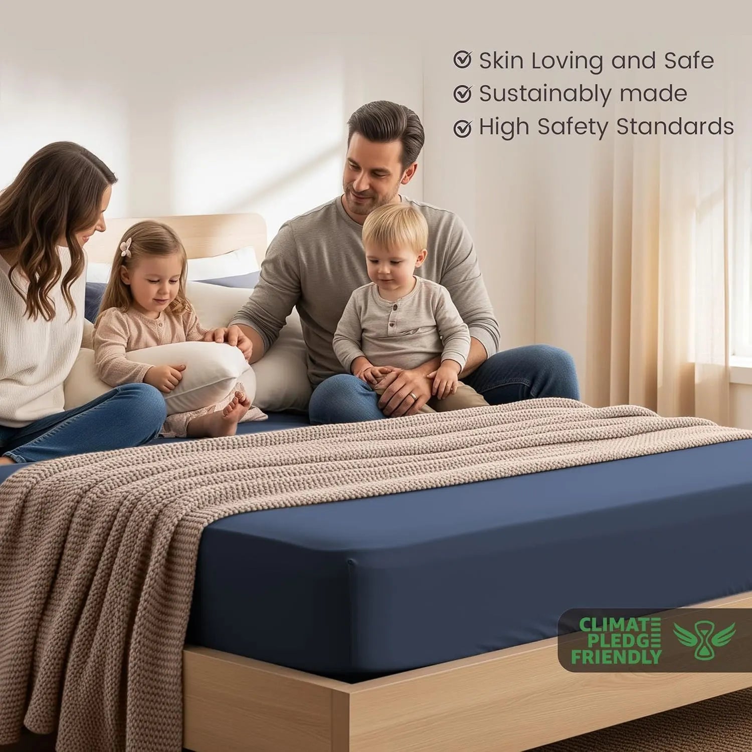 Hotel Quality Fitted Sheet - 1 Piece Fitted Sheet  -Breathable Bedding - Wrinkle, Fade, Stain Resistant- 16inch/40cm Deep Pocket Fitted Bed Sheet-Wrinkle and Fade Resistant,(Navy,Queen) - Image 3