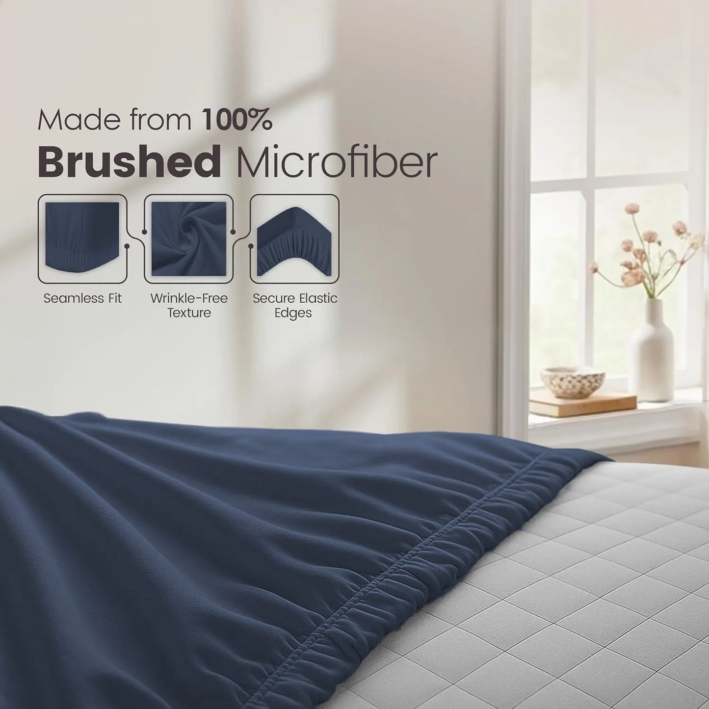 Hotel Quality Fitted Sheet - 1 Piece Fitted Sheet  -Breathable Bedding - Wrinkle, Fade, Stain Resistant- 16inch/40cm Deep Pocket Fitted Bed Sheet-Wrinkle and Fade Resistant,(Navy,Queen) - Image 5