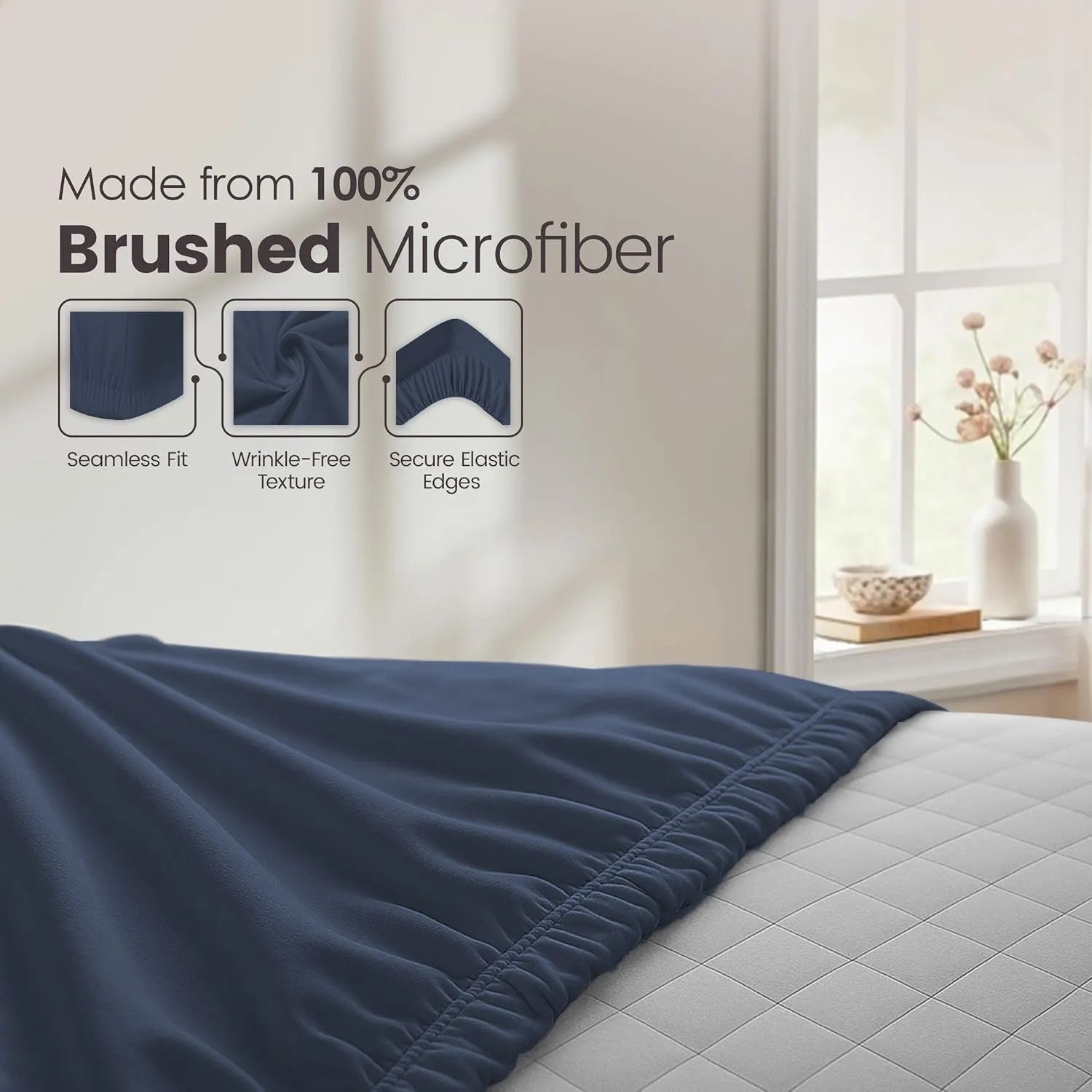 Hotel Quality Fitted Sheet - 1 Piece Fitted Sheet  -Breathable Bedding - Wrinkle, Fade, Stain Resistant- 16inch/40cm Deep Pocket Fitted Bed Sheet-Wrinkle and Fade Resistant,(Navy,Queen) - Image 5