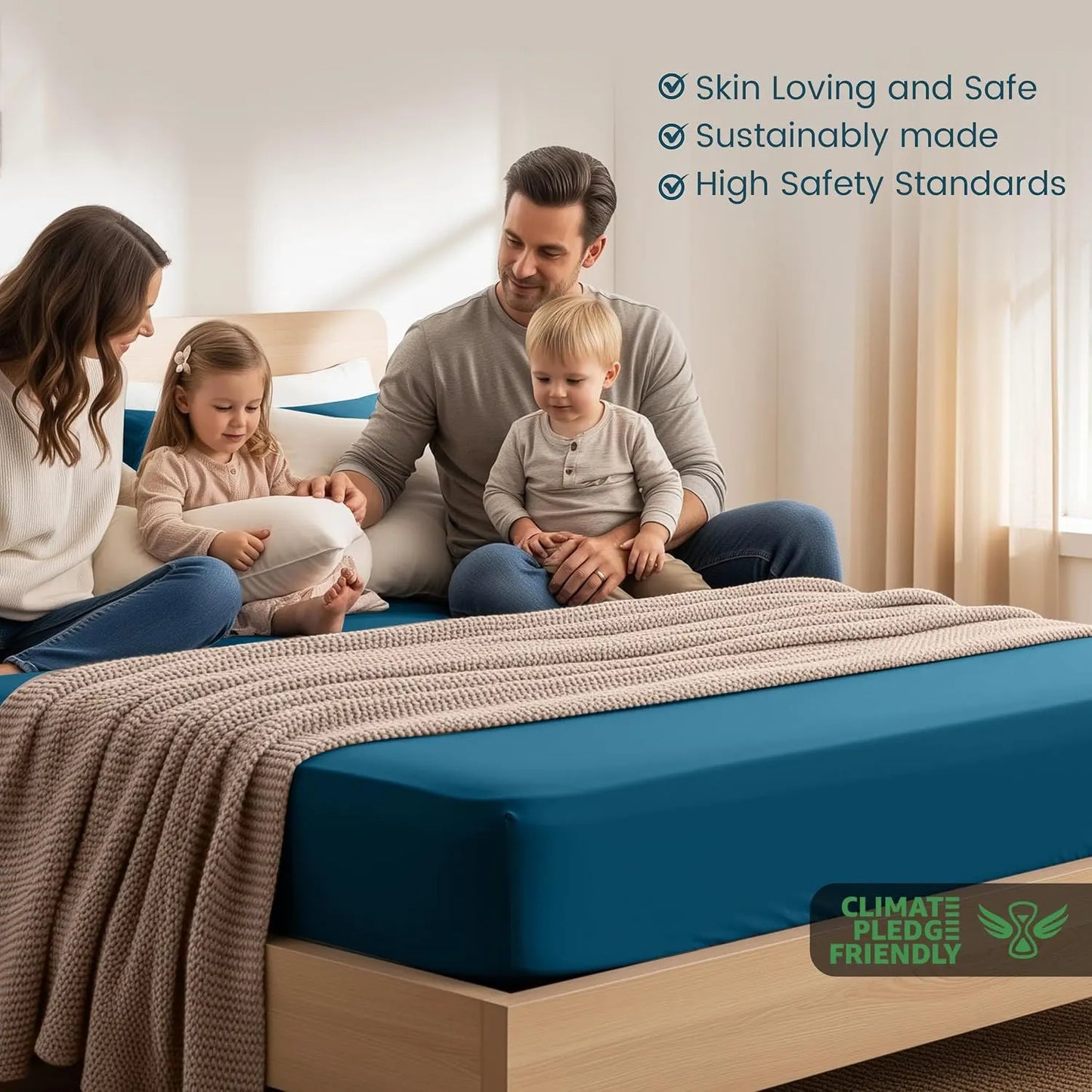 Hotel Quality Fitted Sheet - 1 Piece Fitted Sheet  -Breathable Bedding - Wrinkle, Fade, Stain Resistant- 16inch/40cm Deep Pocket Fitted Bed Sheet-Wrinkle and Fade Resistant,(Biscay blue,Queen) - Image 3
