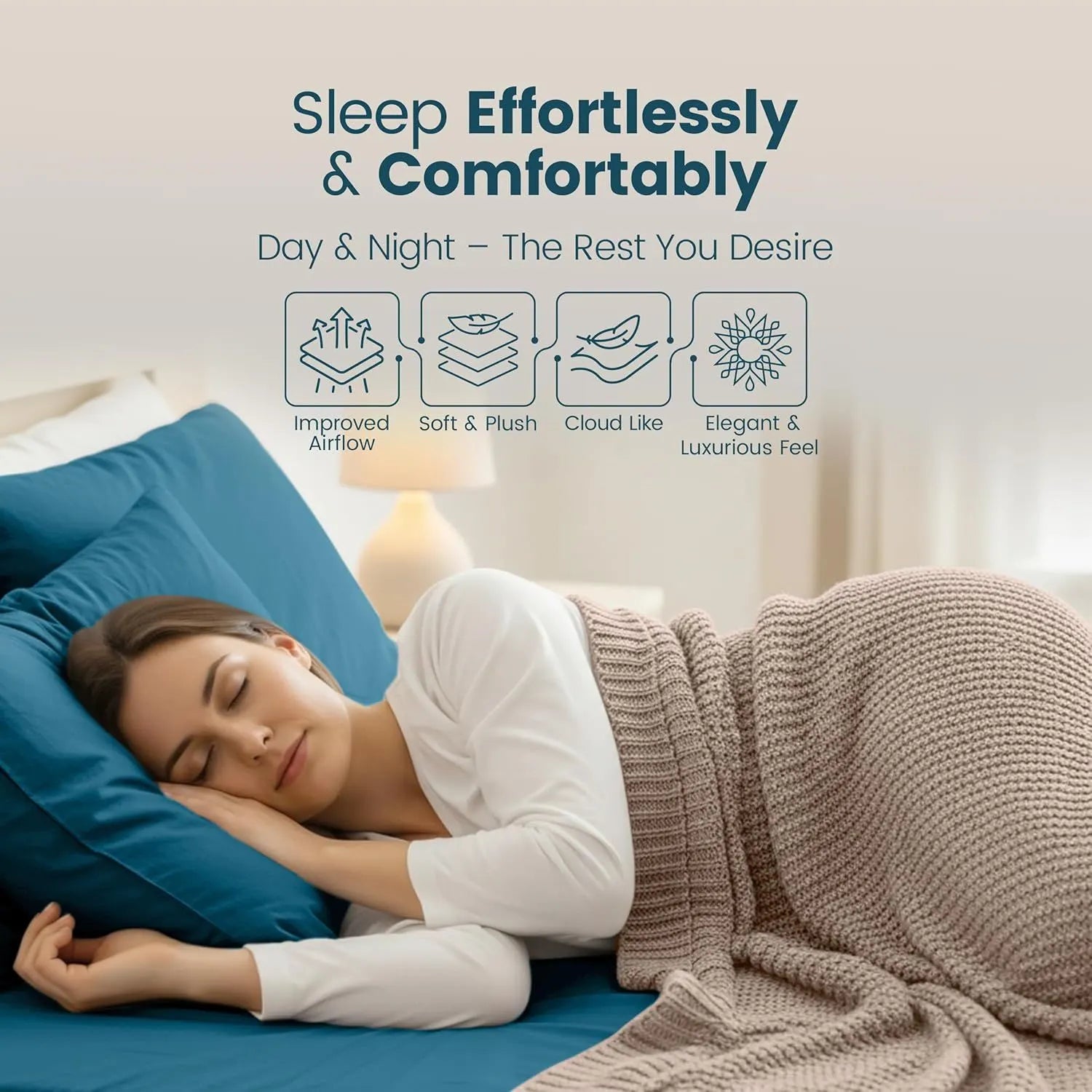 Hotel Quality Fitted Sheet - 1 Piece Fitted Sheet  -Breathable Bedding - Wrinkle, Fade, Stain Resistant- 16inch/40cm Deep Pocket Fitted Bed Sheet-Wrinkle and Fade Resistant,(Biscay blue,Queen) - Image 4