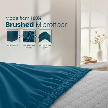 Hotel Quality Fitted Sheet - 1 Piece Fitted Sheet  -Breathable Bedding - Wrinkle, Fade, Stain Resistant- 16inch/40cm Deep Pocket Fitted Bed Sheet-Wrinkle and Fade Resistant,(Biscay blue,Queen) - Image 5