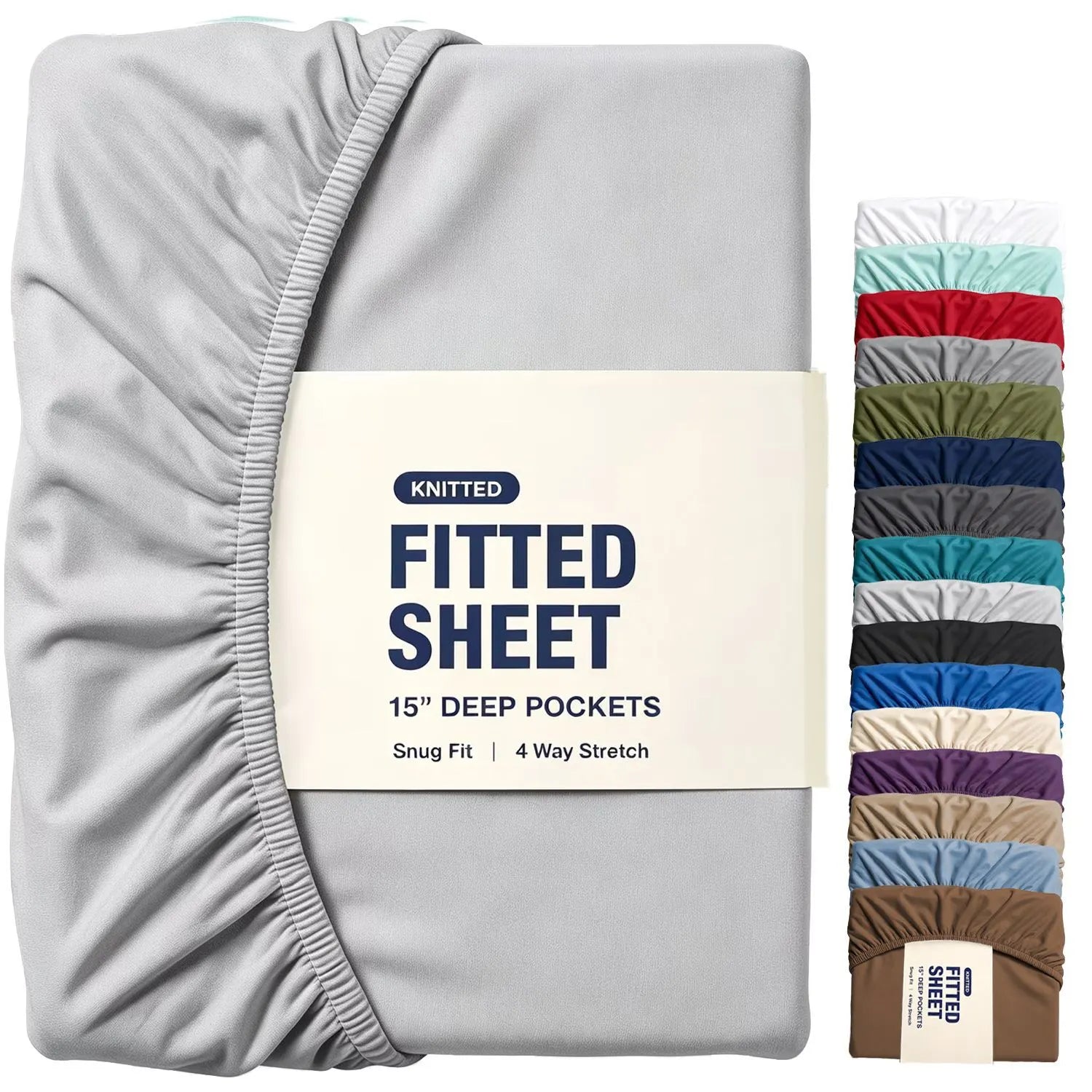 Hotel Quality Fitted Sheet - 1 Piece Fitted Sheet  -Breathable Bedding - Wrinkle, Fade, Stain Resistant- 16inch/40cm Deep Pocket Fitted Bed Sheet-Wrinkle and Fade Resistant,(Silver-gray,Queen)