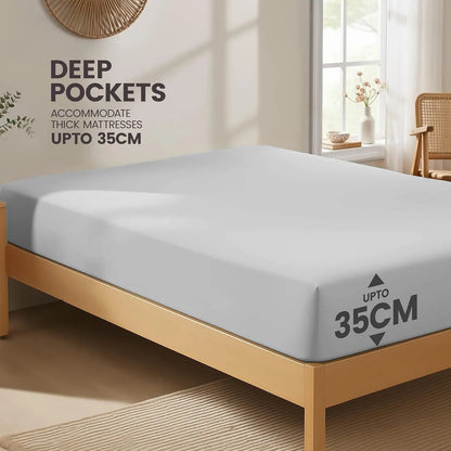Hotel Quality Fitted Sheet - 1 Piece Fitted Sheet  -Breathable Bedding - Wrinkle, Fade, Stain Resistant- 16inch/40cm Deep Pocket Fitted Bed Sheet-Wrinkle and Fade Resistant,(Silver-gray,Queen) - Image 4