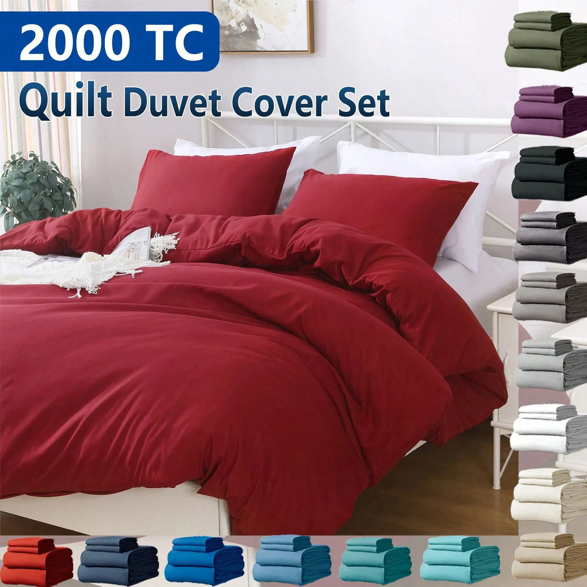 Hotel Soft Microfiber Duvet Cover Set-2000TC Quilt Cover Set & Pillowcases -1 Donna Cover Zipper Closure & 1 x Pillowcases-Breathable Bedding - Wrinkle, Fade, Stain Resistant(Red,Single)