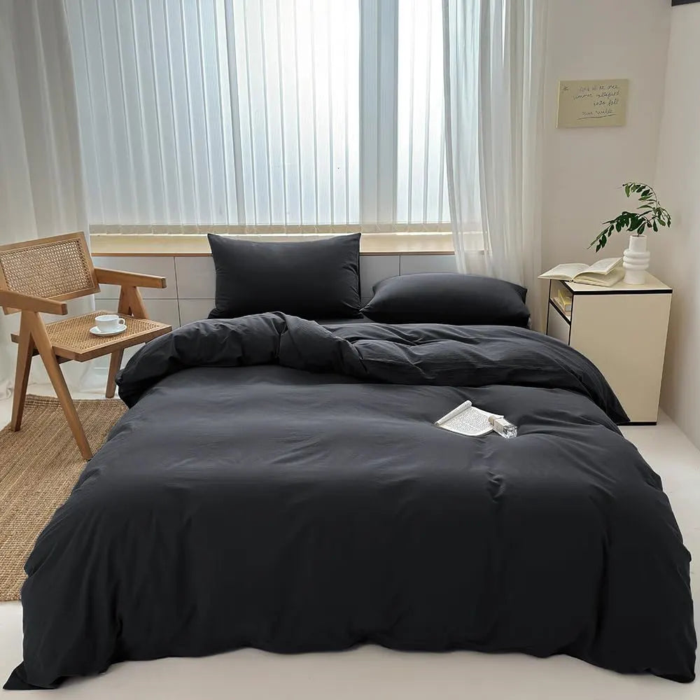 Hotel Soft Microfiber Duvet Cover Set-2000TC Quilt Cover Set & Pillowcases -1 Donna Cover Zipper Closure & 1 x Pillowcases-Breathable Bedding - Wrinkle, Fade, Stain Resistant(Black,Single)