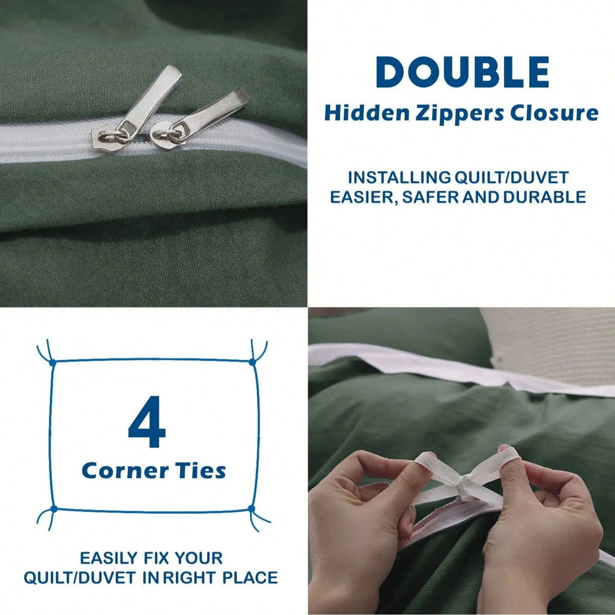 Hotel Soft Microfiber Duvet Cover Set-2000TC Quilt Cover Set & Pillowcases -1 Donna Cover Zipper Closure & 1 x Pillowcases-Breathable Bedding - Wrinkle, Fade, Stain Resistant(Olive green,Single) - Image 4