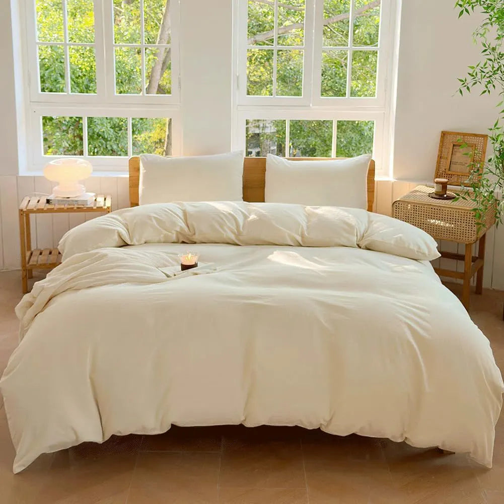 Hotel Soft Microfiber Duvet Cover Set-2000TC Quilt Cover Set & Pillowcases -1 Donna Cover Zipper Closure & 1 x Pillowcases-Breathable Bedding - Wrinkle, Fade, Stain Resistant(Cream White,Single)
