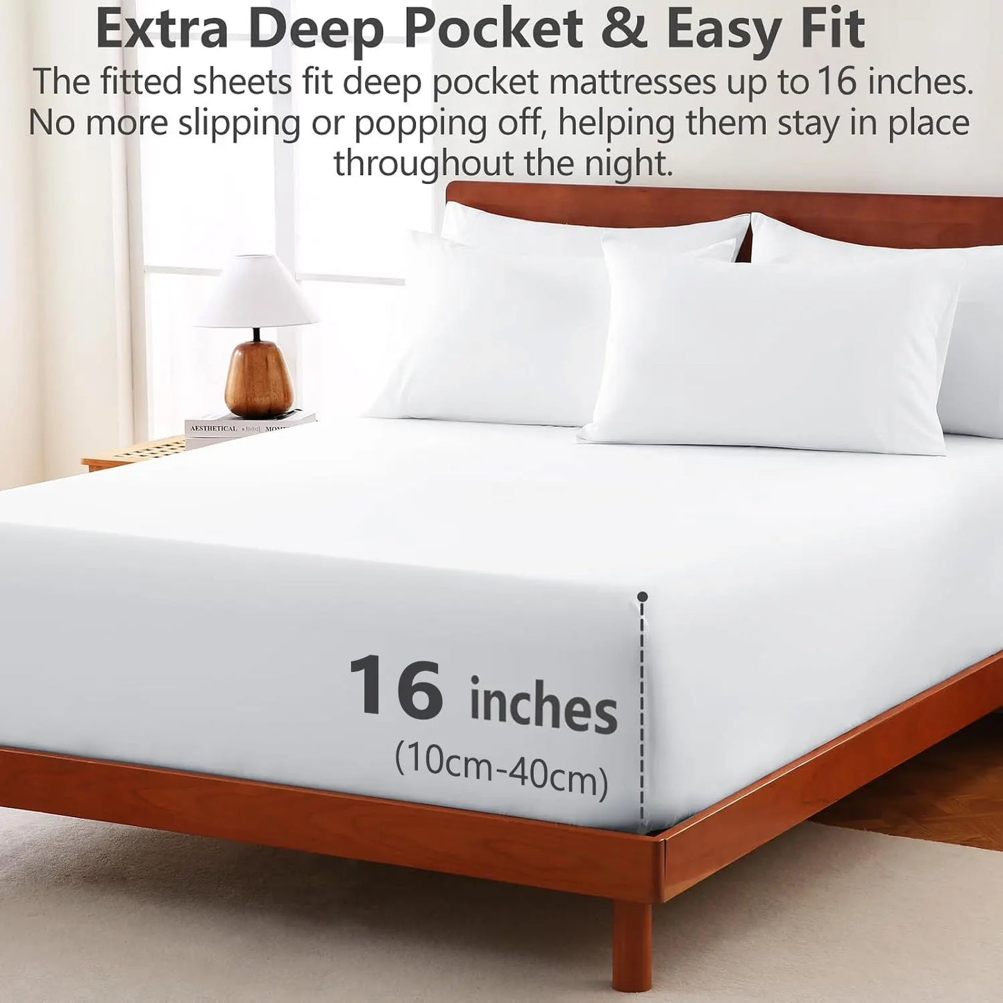 Hotel Soft Bed Sheet Set- Bedding Sheets & Pillowcases -Breathable Bedding - Wrinkle, Fade, Stain Resistant-Deep Pocket Flat Fitted Bed Sheet Set(Raw white,Single) - Image 3
