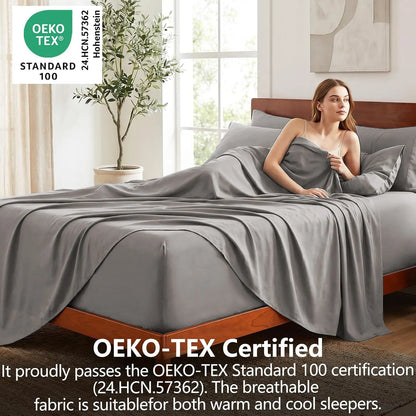 Hotel Soft Bed Sheet Set- Bedding Sheets & Pillowcases -Breathable Bedding - Wrinkle, Fade, Stain Resistant-Deep Pocket Flat Fitted Bed Sheet Set(Grey,Single) - Image 3