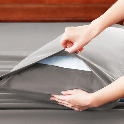 Hotel Soft Bed Sheet Set- Bedding Sheets & Pillowcases -Breathable Bedding - Wrinkle, Fade, Stain Resistant-Deep Pocket Flat Fitted Bed Sheet Set(Grey,Single) - Image 5