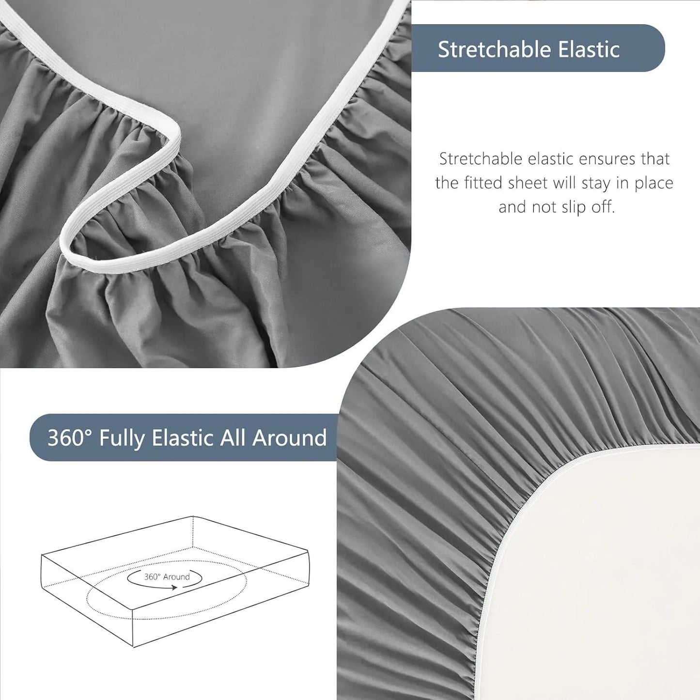 Hotel Soft Bed Sheet Set- Bedding Sheets & Pillowcases -Breathable Bedding - Wrinkle, Fade, Stain Resistant-Deep Pocket Flat Fitted Bed Sheet Set(Grey,Single) - Image 6