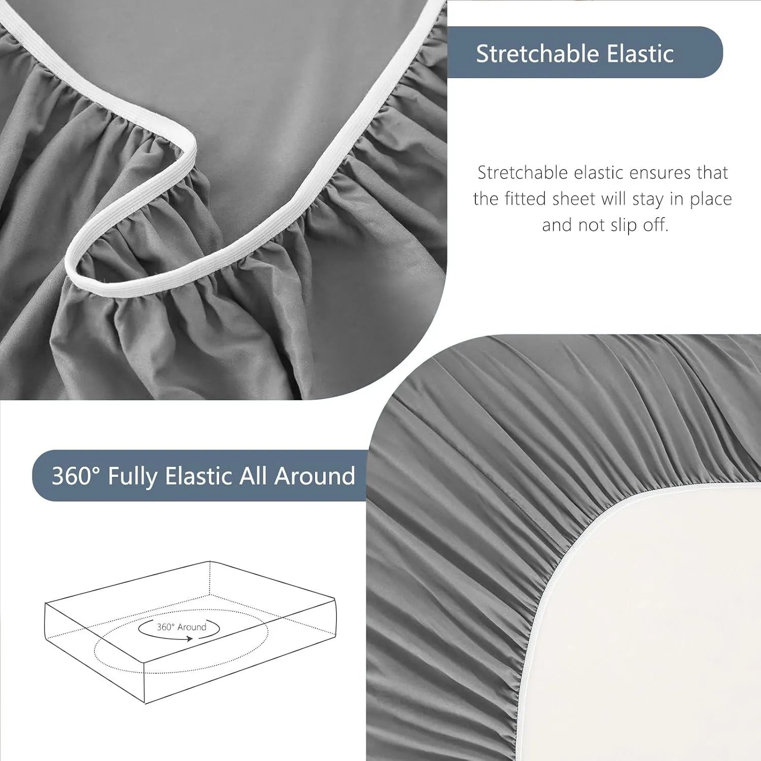 Hotel Soft Bed Sheet Set- Bedding Sheets & Pillowcases -Breathable Bedding - Wrinkle, Fade, Stain Resistant-Deep Pocket Flat Fitted Bed Sheet Set(Grey,Single) - Image 6