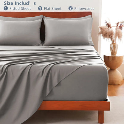 Hotel Soft Bed Sheet Set- Bedding Sheets & Pillowcases -Breathable Bedding - Wrinkle, Fade, Stain Resistant-Deep Pocket Flat Fitted Bed Sheet Set(Grey,Single) - Image 7