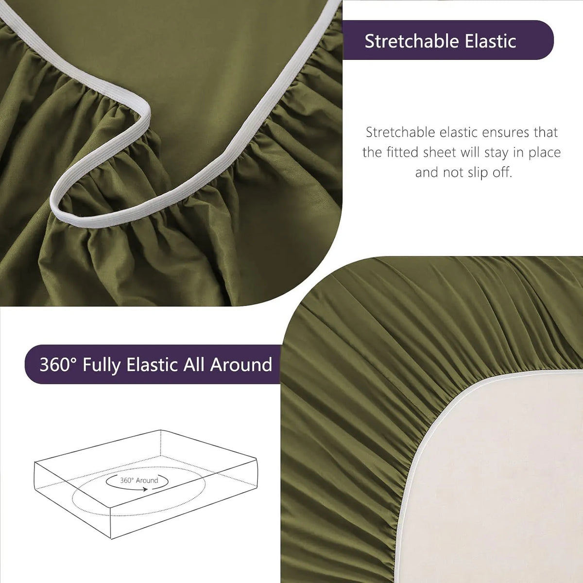 Hotel Soft Bed Sheet Set- Bedding Sheets & Pillowcases -Breathable Bedding - Wrinkle, Fade, Stain Resistant-Deep Pocket Flat Fitted Bed Sheet Set(Olive green,Single) - Image 7