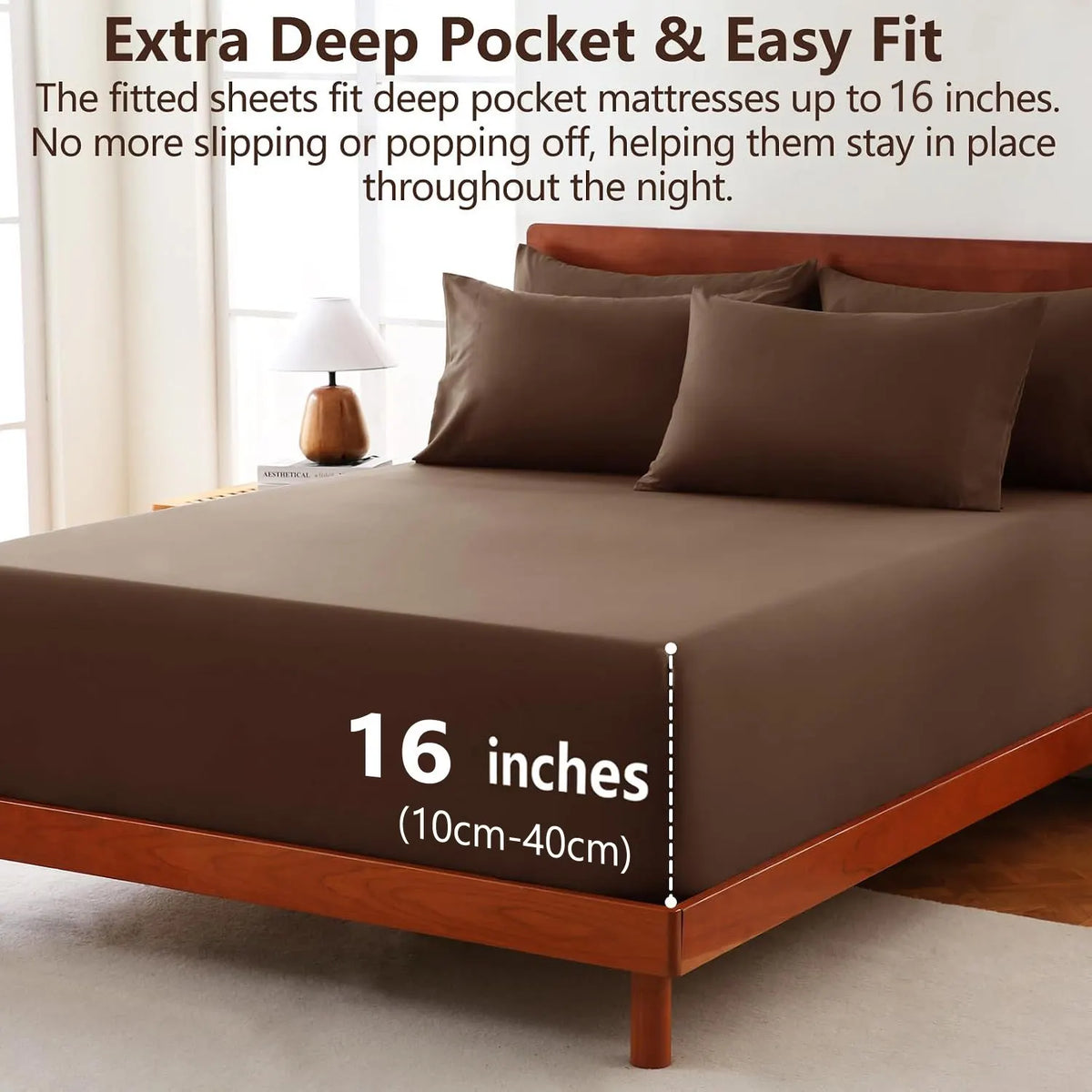 Hotel Soft Bed Sheet Set- Bedding Sheets & Pillowcases -Breathable Bedding - Wrinkle, Fade, Stain Resistant-Deep Pocket Flat Fitted Bed Sheet Set(Chocolate,Single) - Image 2
