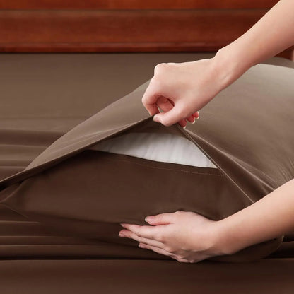 Hotel Soft Bed Sheet Set- Bedding Sheets & Pillowcases -Breathable Bedding - Wrinkle, Fade, Stain Resistant-Deep Pocket Flat Fitted Bed Sheet Set(Chocolate,Single) - Image 5