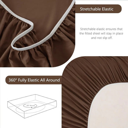 Hotel Soft Bed Sheet Set- Bedding Sheets & Pillowcases -Breathable Bedding - Wrinkle, Fade, Stain Resistant-Deep Pocket Flat Fitted Bed Sheet Set(Chocolate,Single) - Image 6
