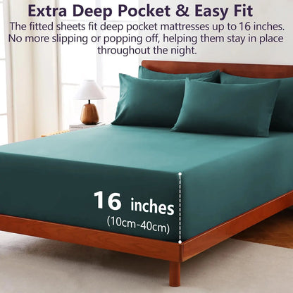 Hotel Soft Bed Sheet Set- Bedding Sheets & Pillowcases -Breathable Bedding - Wrinkle, Fade, Stain Resistant-Deep Pocket Flat Fitted Bed Sheet Set(Biscay blue,Single) - Image 2