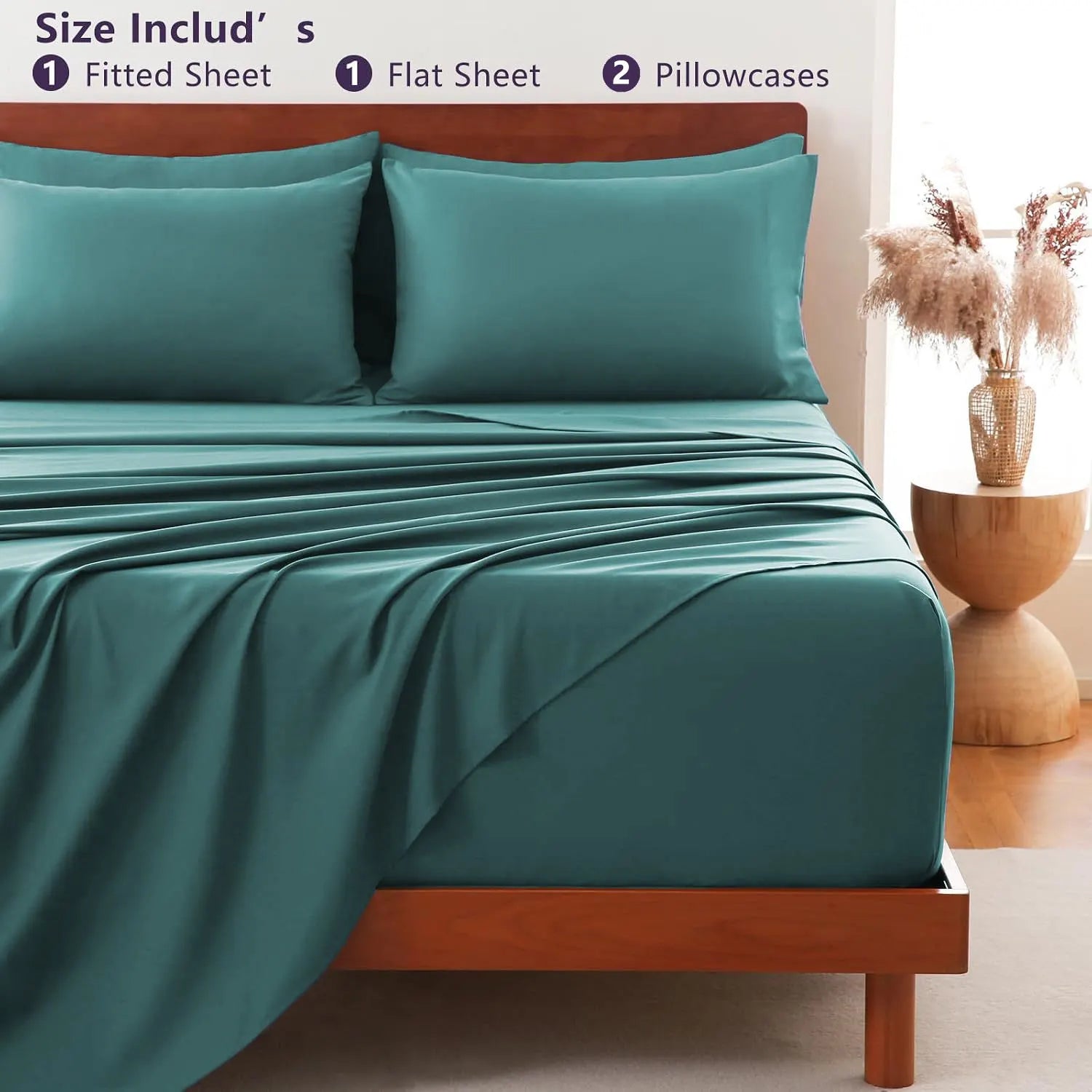 Hotel Soft Bed Sheet Set- Bedding Sheets & Pillowcases -Breathable Bedding - Wrinkle, Fade, Stain Resistant-Deep Pocket Flat Fitted Bed Sheet Set(Biscay blue,Single) - Image 8