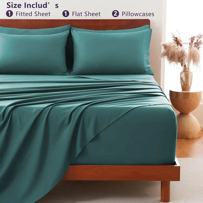 Hotel Soft Bed Sheet Set- Bedding Sheets & Pillowcases -Breathable Bedding - Wrinkle, Fade, Stain Resistant-Deep Pocket Flat Fitted Bed Sheet Set(Biscay blue,Single) - Image 8