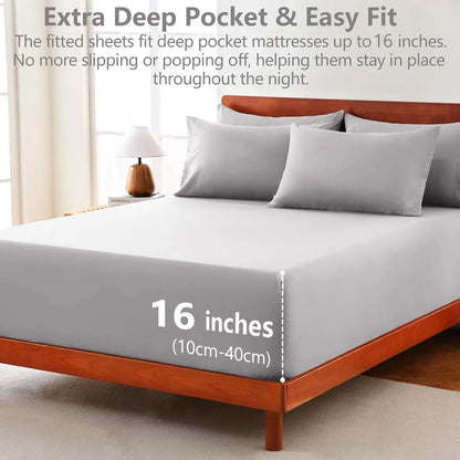 Hotel Soft Bed Sheet Set- Bedding Sheets & Pillowcases -Breathable Bedding - Wrinkle, Fade, Stain Resistant-Deep Pocket Flat Fitted Bed Sheet Set(Silver-gray,Single) - Image 3