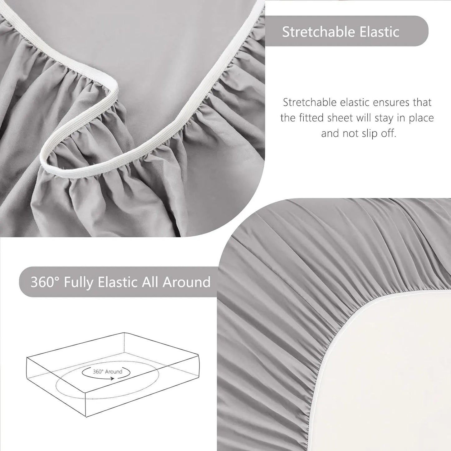 Hotel Soft Bed Sheet Set- Bedding Sheets & Pillowcases -Breathable Bedding - Wrinkle, Fade, Stain Resistant-Deep Pocket Flat Fitted Bed Sheet Set(Silver-gray,Single) - Image 6