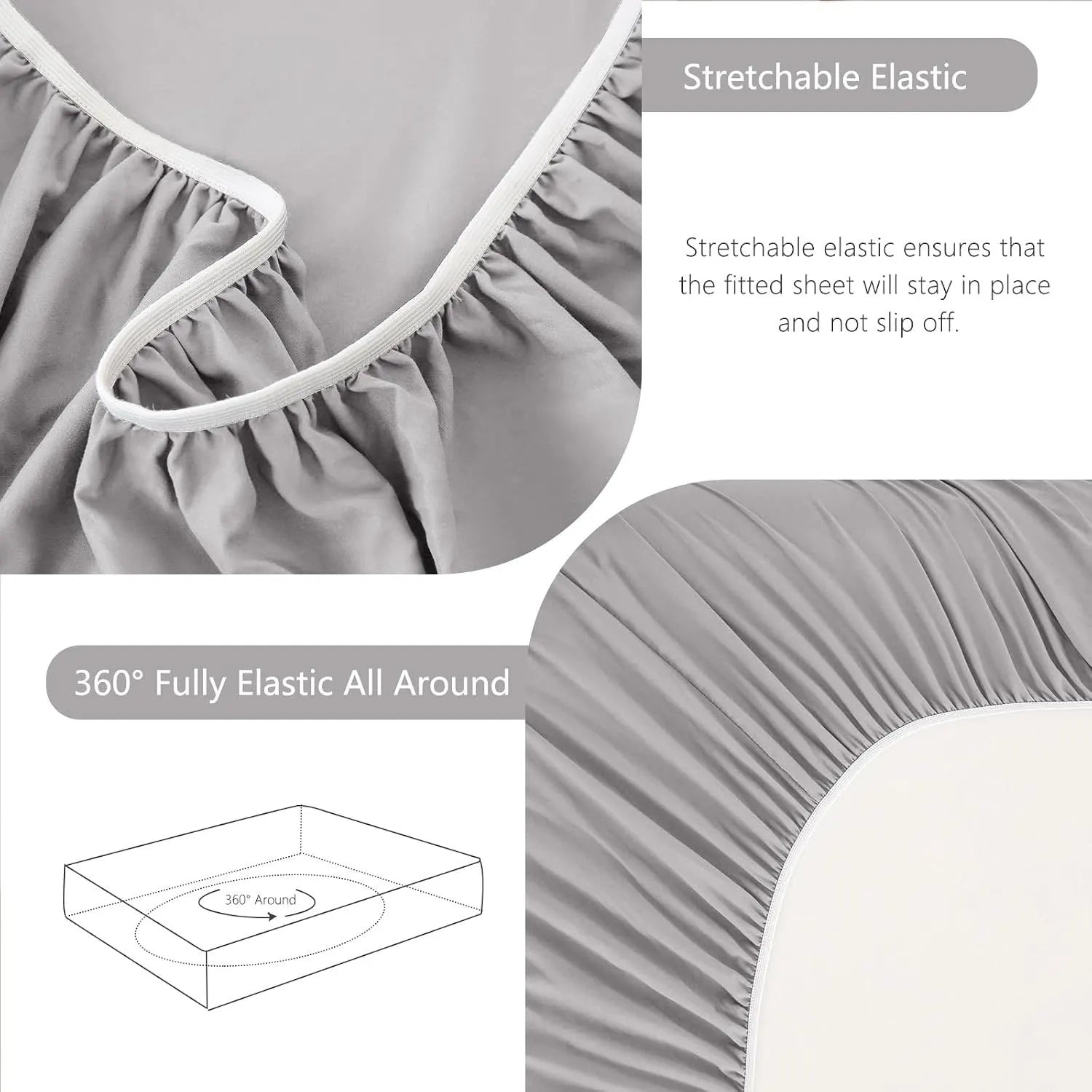 Hotel Soft Bed Sheet Set- Bedding Sheets & Pillowcases -Breathable Bedding - Wrinkle, Fade, Stain Resistant-Deep Pocket Flat Fitted Bed Sheet Set(Silver-gray,Single) - Image 6