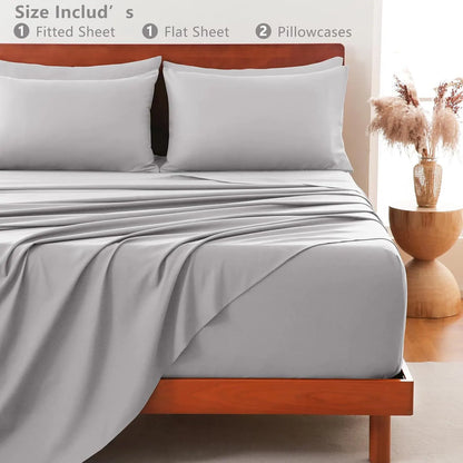 Hotel Soft Bed Sheet Set- Bedding Sheets & Pillowcases -Breathable Bedding - Wrinkle, Fade, Stain Resistant-Deep Pocket Flat Fitted Bed Sheet Set(Silver-gray,Single) - Image 7
